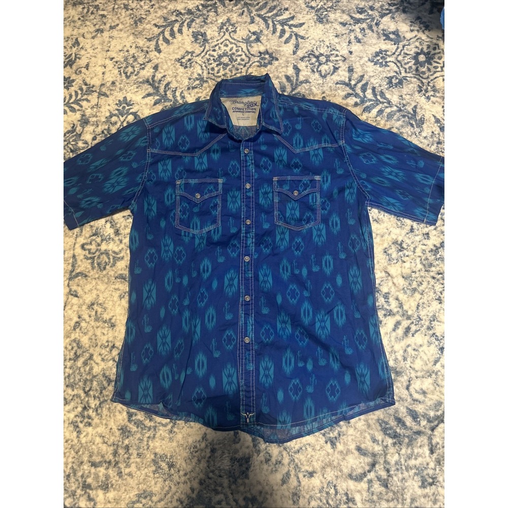 Wrangler 20X Competition Advanced Comfort Shirt Mens Size L Blue Aztec Pearl